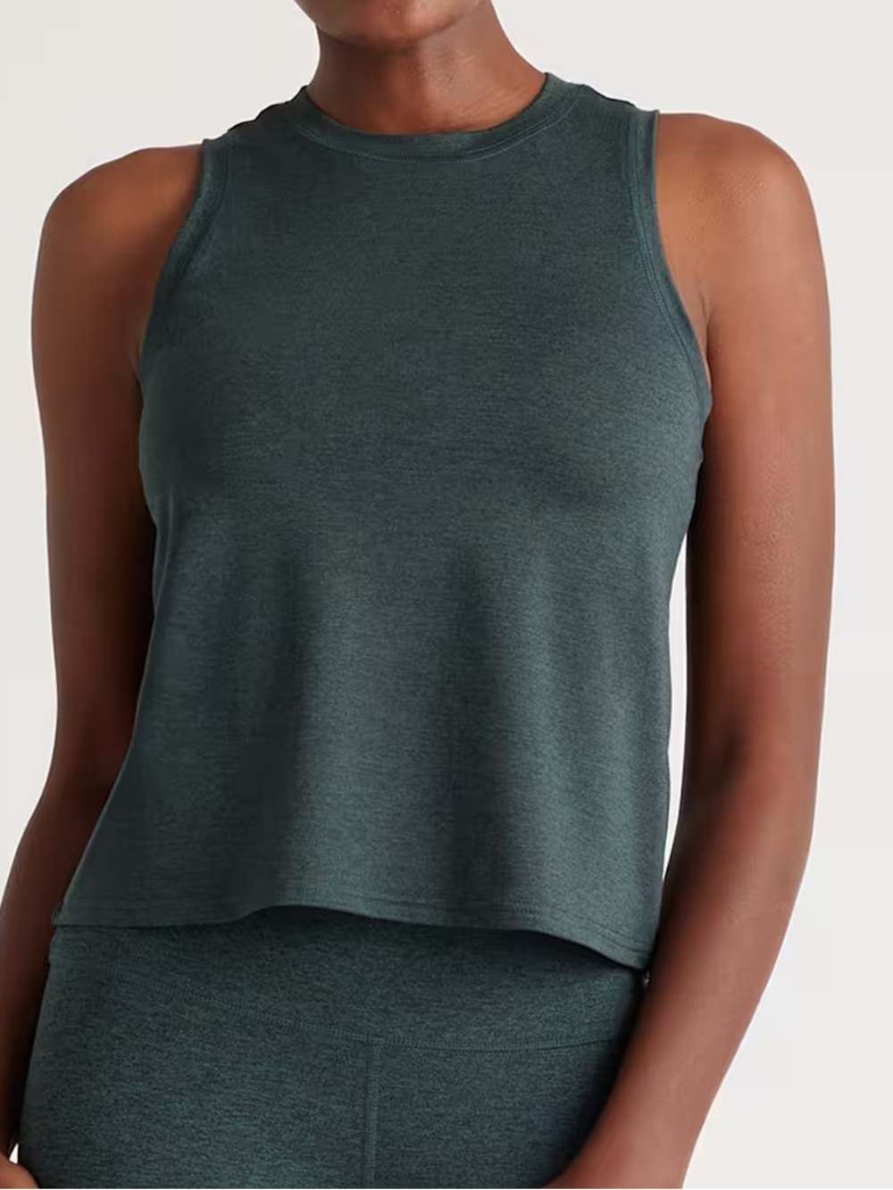 Quince NWT Flowknit Breeze High Neck Tank Large Heather Green Sleeveless Top